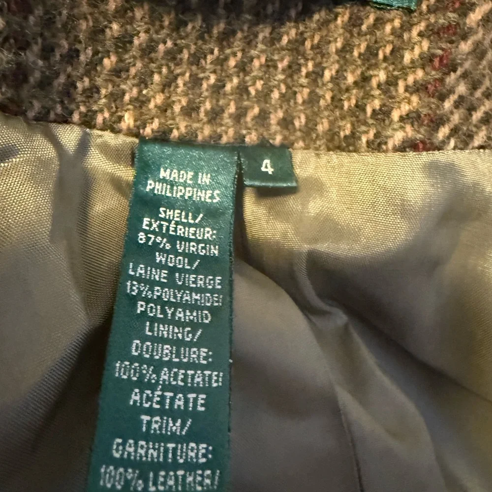 Ralph Lauren virgin wool herringbone Brown Plaid Tailored Blazer - Picture 3 of 8